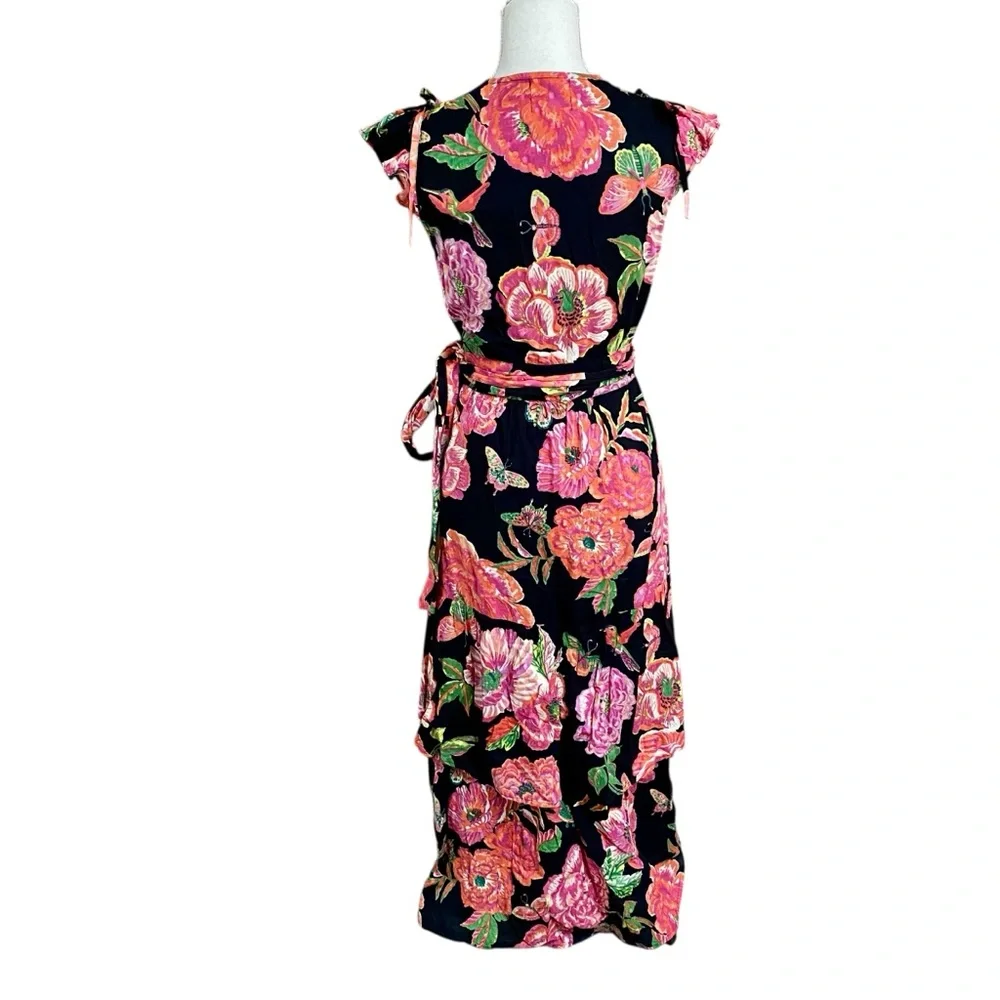 Banjanan Designer Carra Eliza’s Rose Garden Black Wrap Maxi Dress S - Picture 12 of 14